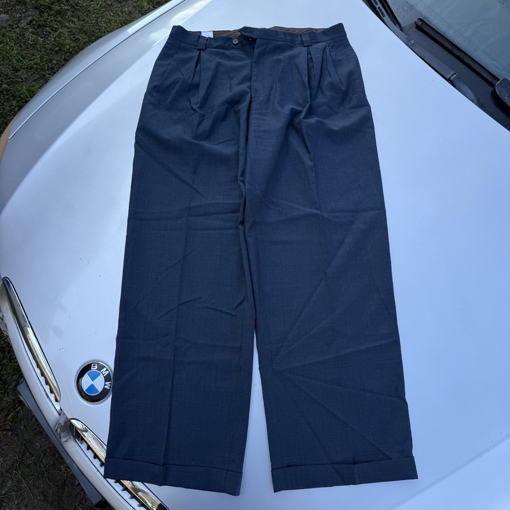 Vtg Karl Kani Wool Blue Dress Baggy Wide Leg Pants 34X32.5